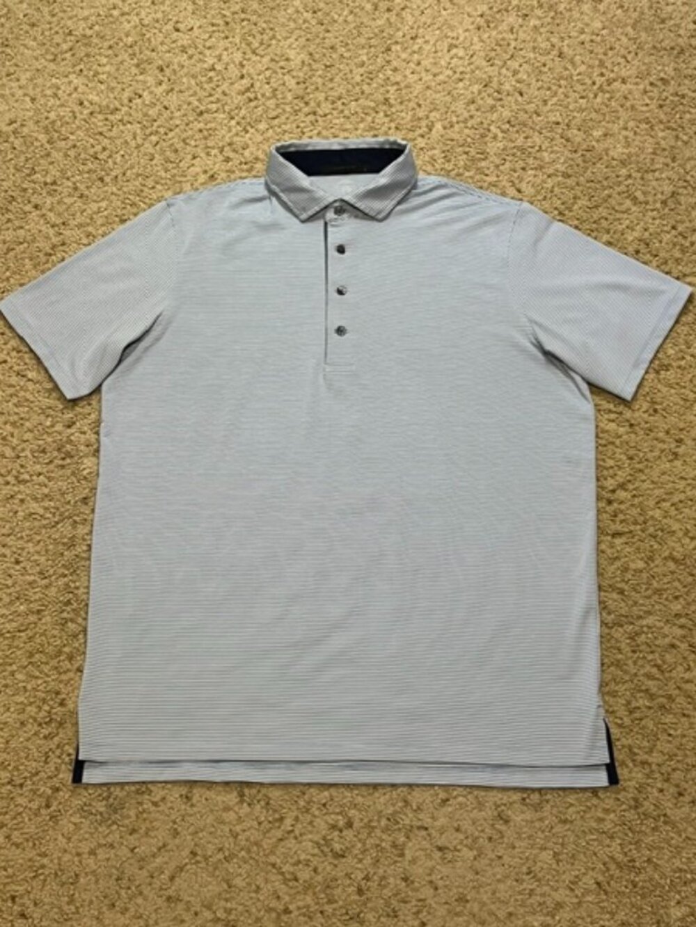 Greyson Men Saranac Blue White Stripe Performance Golf Polo Shirt Size Large EUC